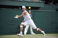 Nadal in action at the 2008 Wimbledon Championships - Source: Getty